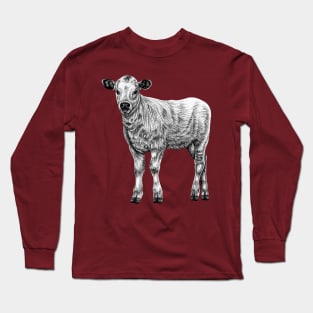 Baby White Park cow - calf ink illustration Long Sleeve T-Shirt